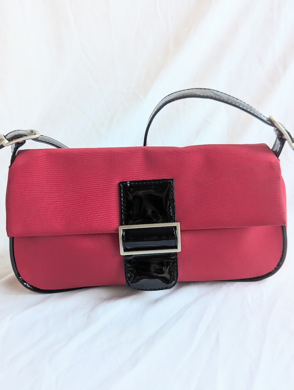 Joanel Y2K Red Baguette Bag Black Patent Buckle